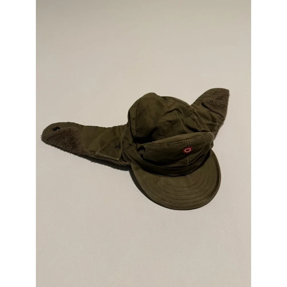 Vintage 1980 Austrian Military Winter Field Cap Olive Drab Ear Flaps Hat Kids